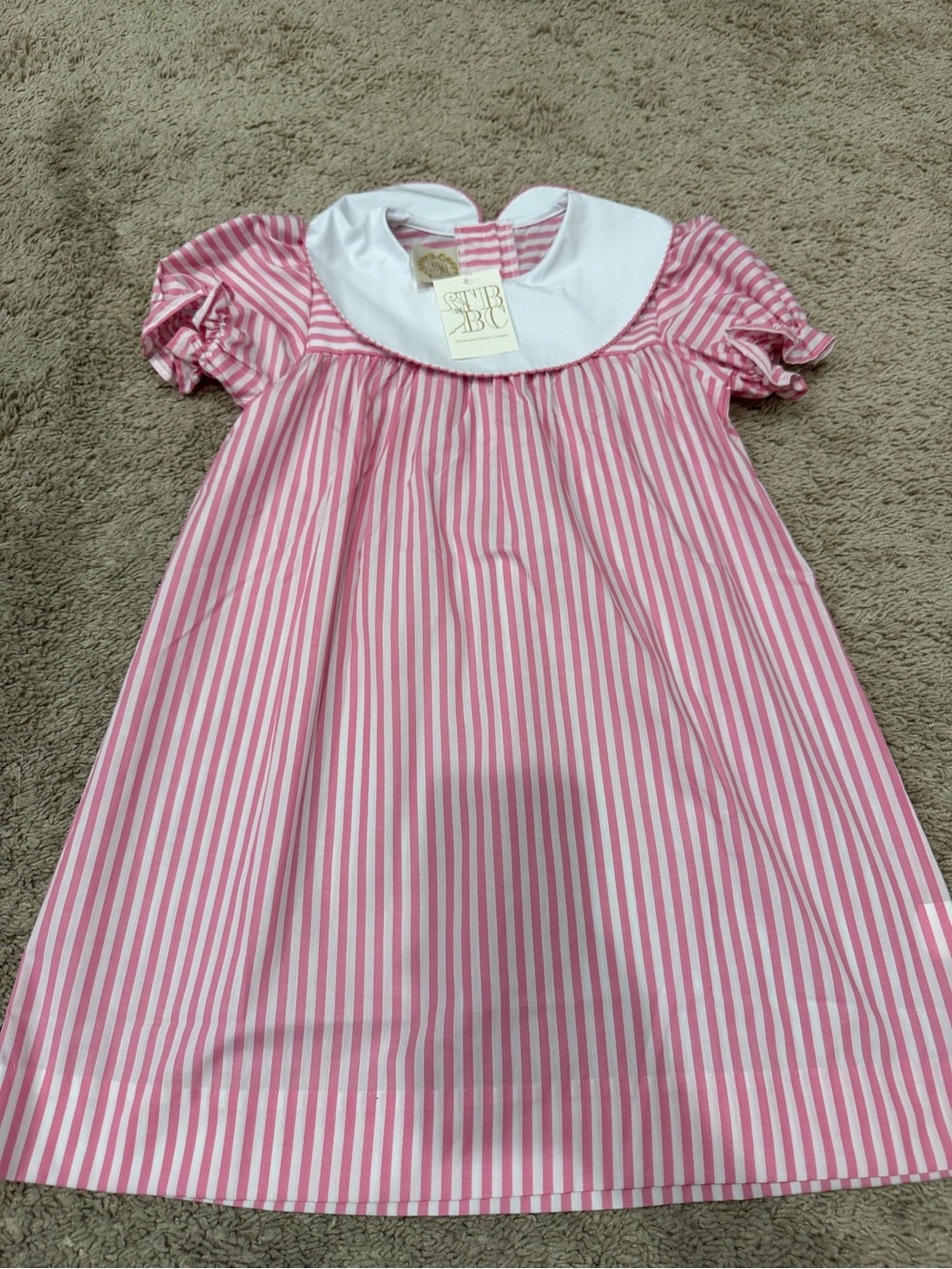The Beaufort Bonnet Company Girls Pink Stripe Peter Pan Dress Size 8 NWT